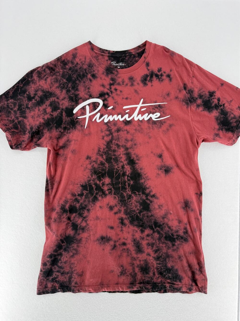 Primitive Tie Dye Shirt Men L Red Black Script Logo Skateboarding Graphic Cotton